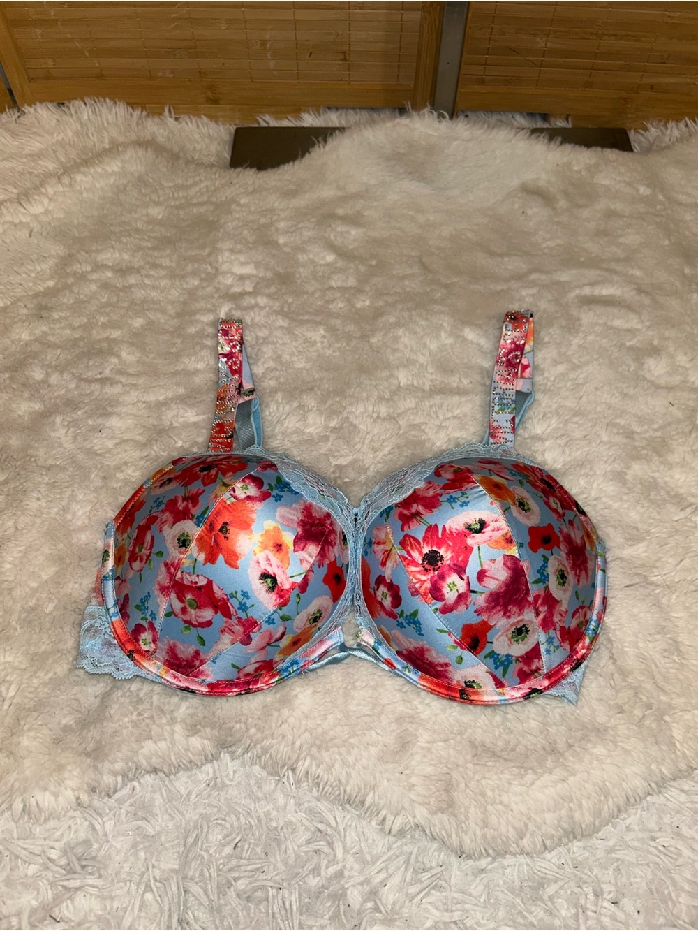Victoria's Secret Bombshell Add-2-Cups Push-Up Bra blue happy poppy woman’s 36D